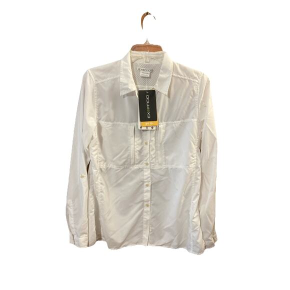 ExOfficio Womens Button Up Shirt L New Fishing Roll Tab Vented Wicking UPF $75 - Picture 1 of 9